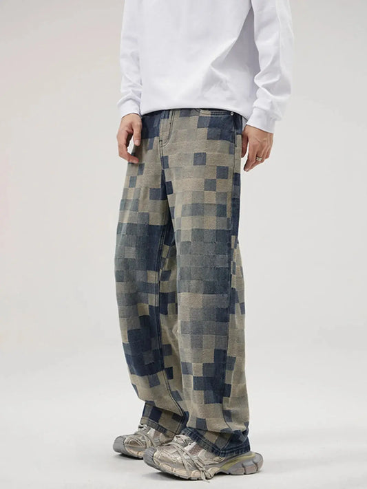 Men's Full Size Pixelated Print Loose Fit Jeans Plus Size Simply Love