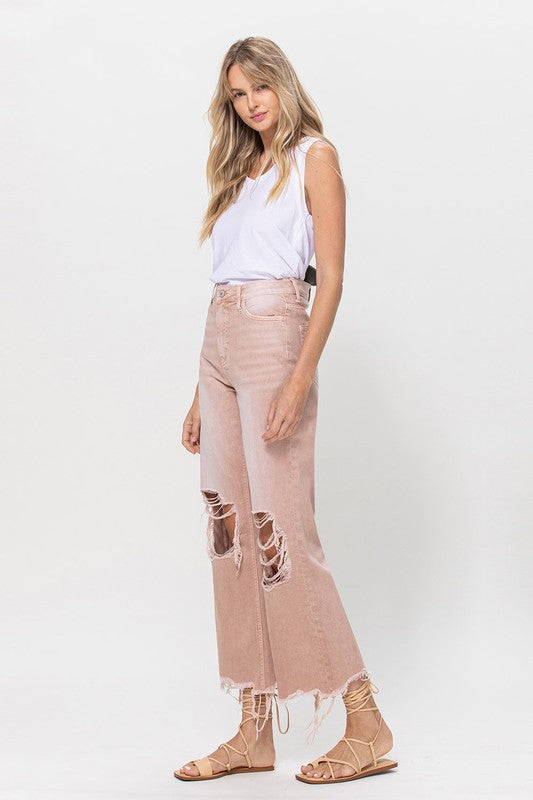 Rose Pink 90's Crop Flare Jeans