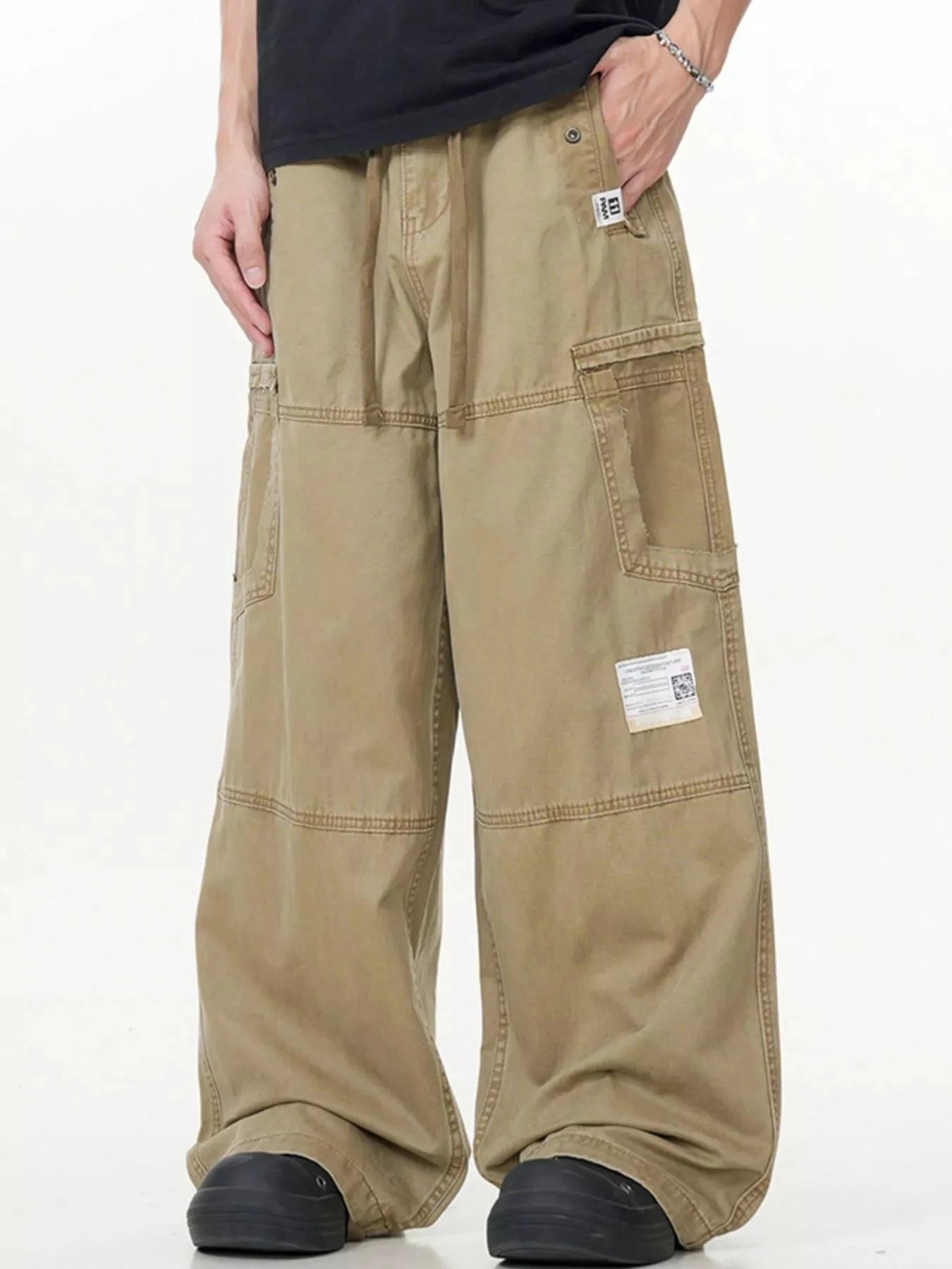 Men's Wide Leg Cargo Pants With Pockets Polyester Spandex Blend Simply Love