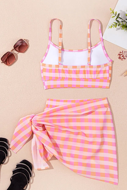 Plaid Print High Waist Bikini Set