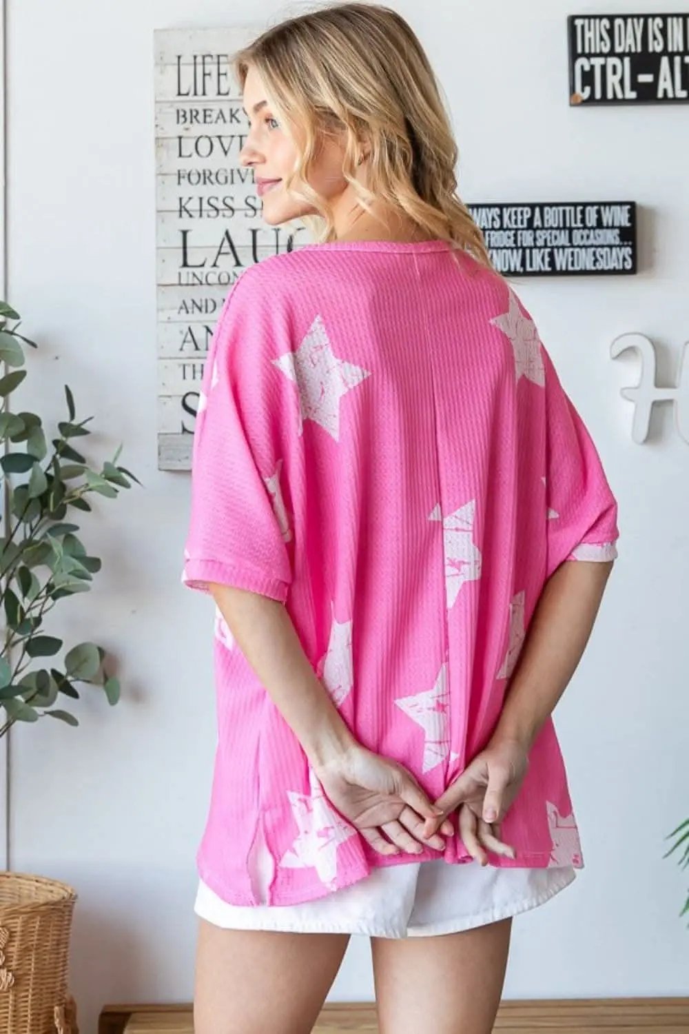 HOPELY Star Pattern Oversized Waffle T-Shirt - Love Salve 