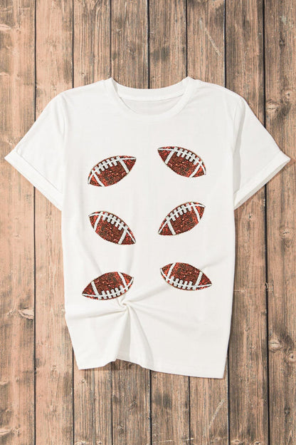 Sequin Football Round Neck Short Sleeve T-Shirt.