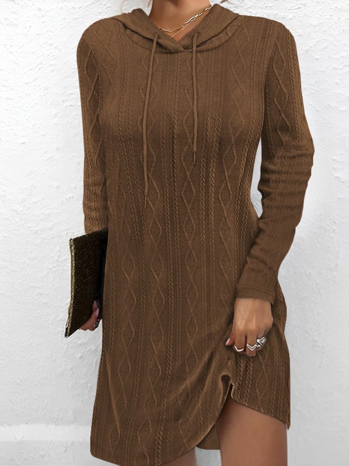 Drawstring Hooded Sweater Dress.