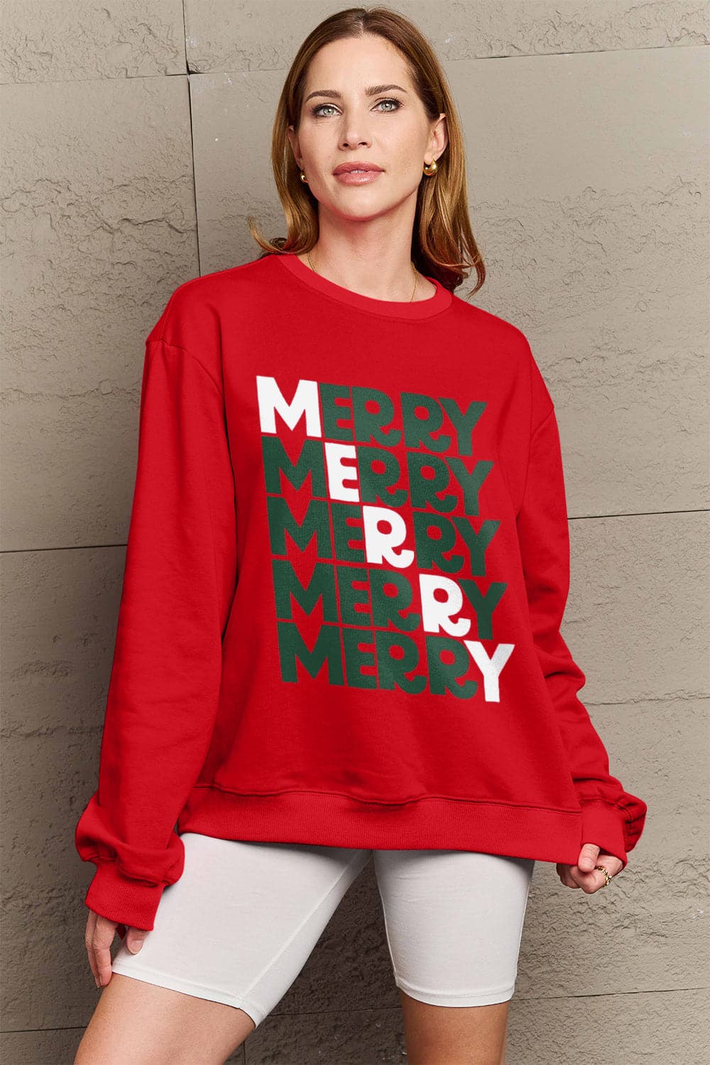 Simply Love Full Size MERRY Long Sleeve Sweatshirt.