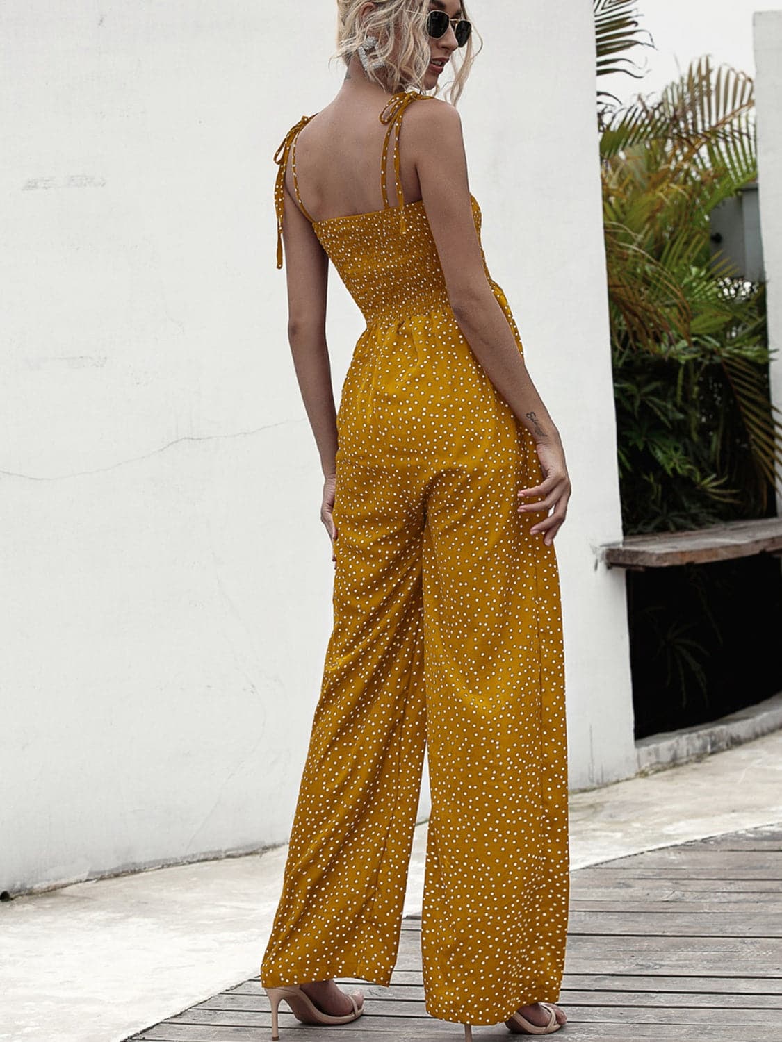 Square Neck Spaghetti Strap Jumpsuit.