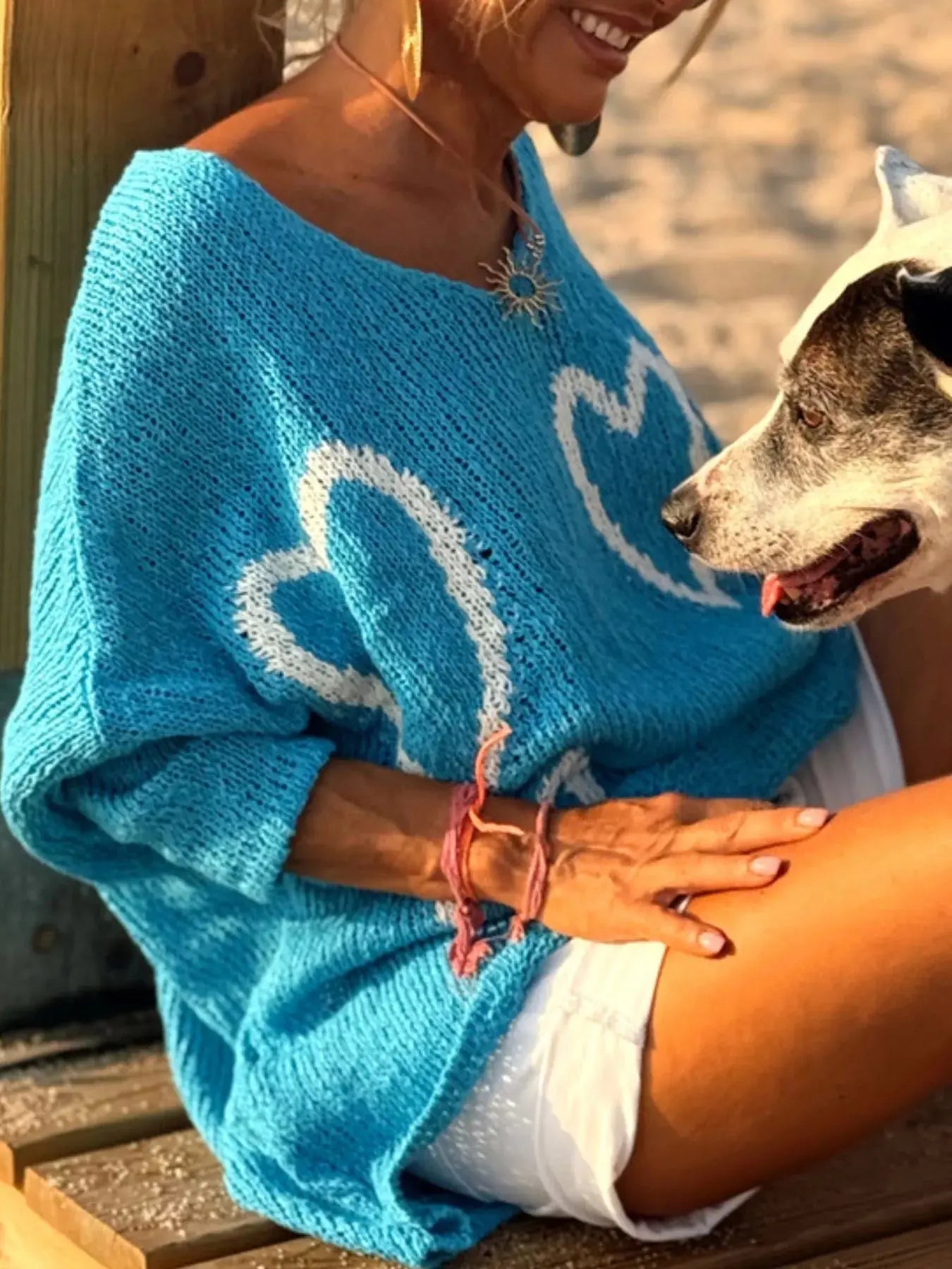 Heart V-Neck Dropped Shoulder Sweater Simply Love