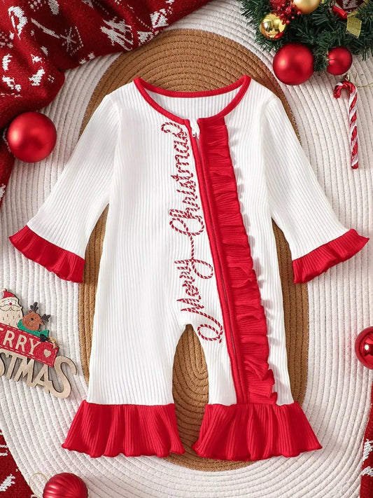 Children's Christmas Ruffle Trim Ribbed Jumpsuit Simply Love