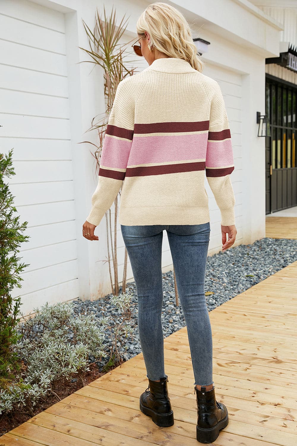 Quarter-Zip Collared Neck Sweater.