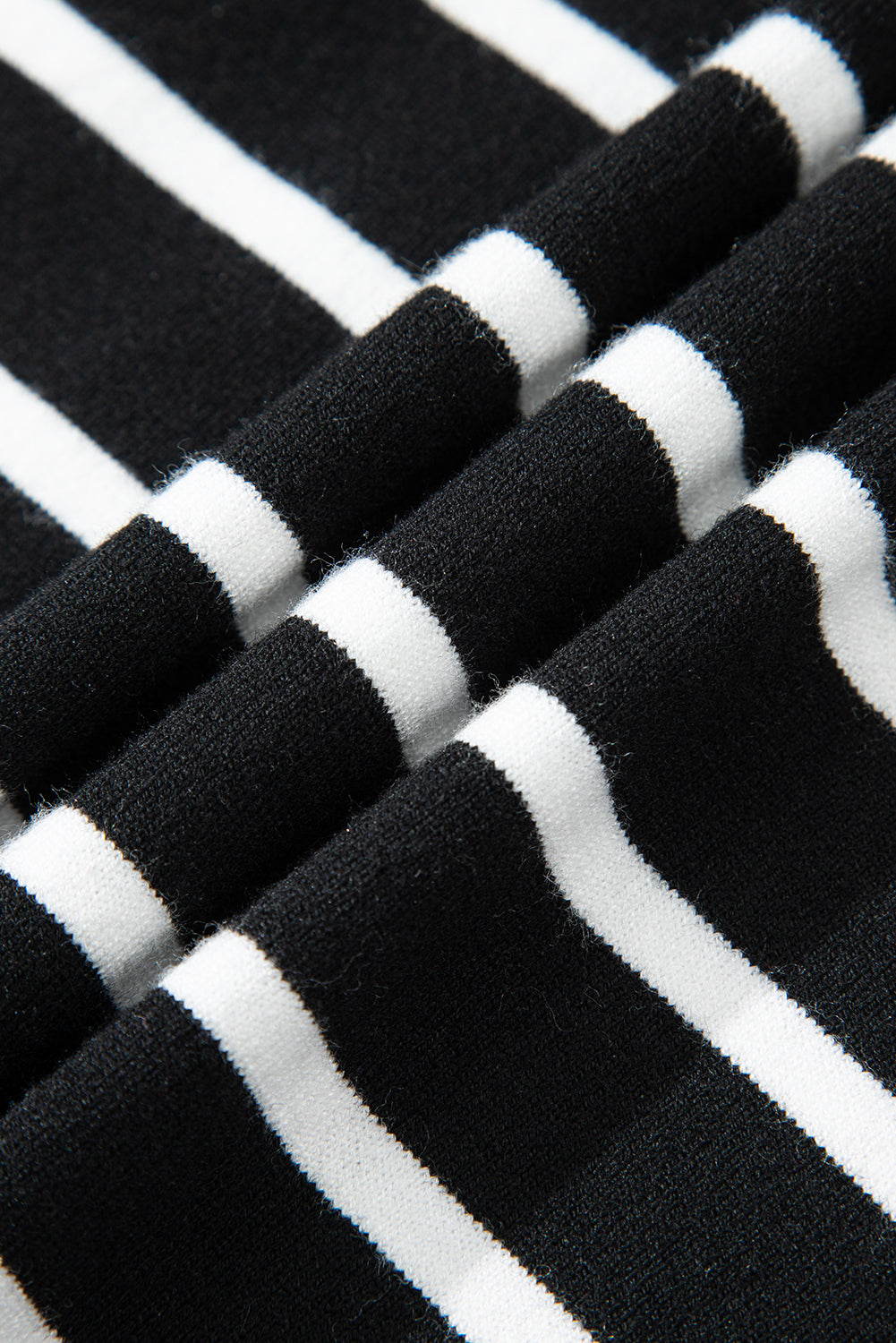 White Stripe Ribbed Trim Round Neck Bubble Sleeve Knitted Top - Love Salve 