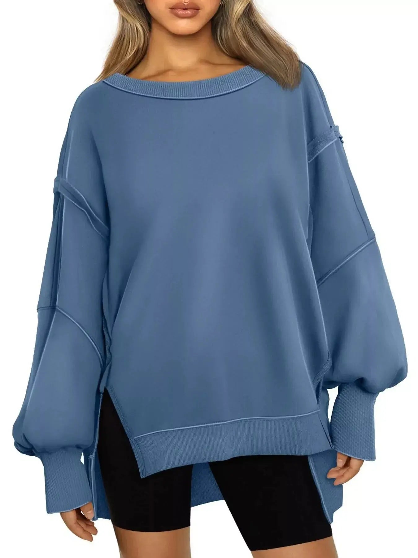Side Slit Long Sleeve Oversized Sweatshirt Simply Love