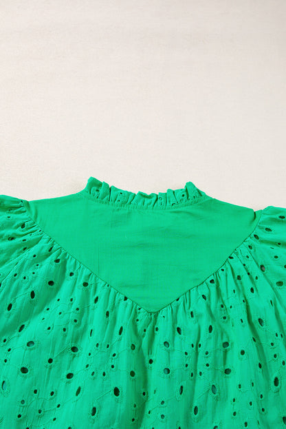 Charming green puff sleeve blouse