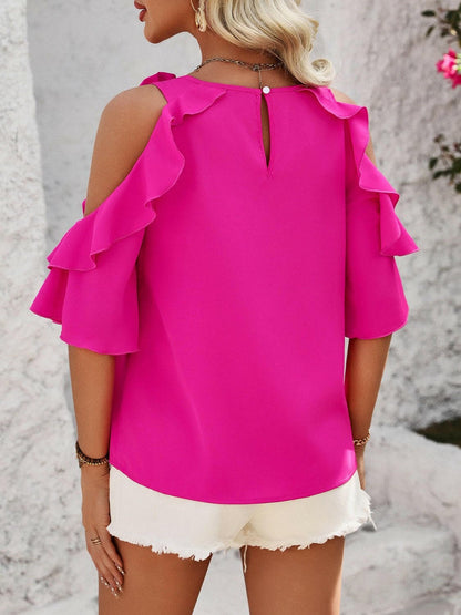 Ruffled Round Neck Half Sleeve Blouse.