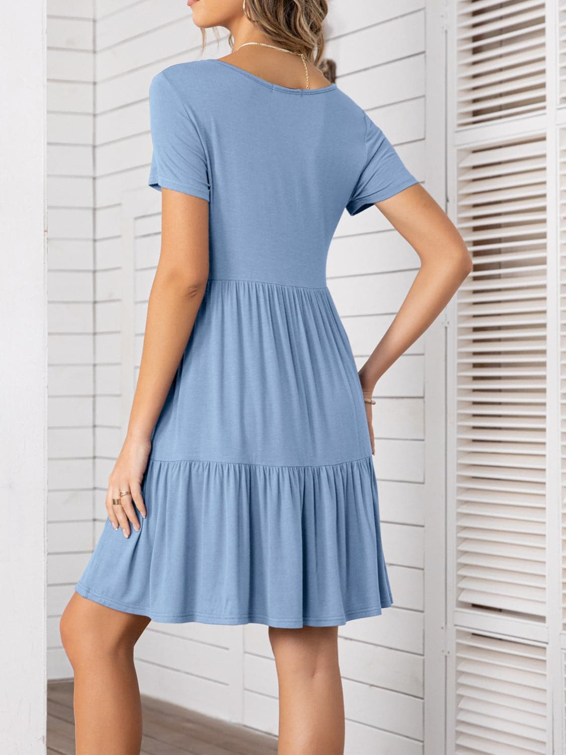 Round Neck Short Sleeve Mini Tee Dress.