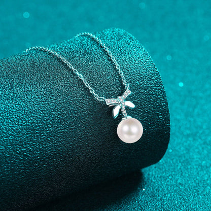 Natural Pearl Pendant Moissanite 925 Sterling Silver Necklace.