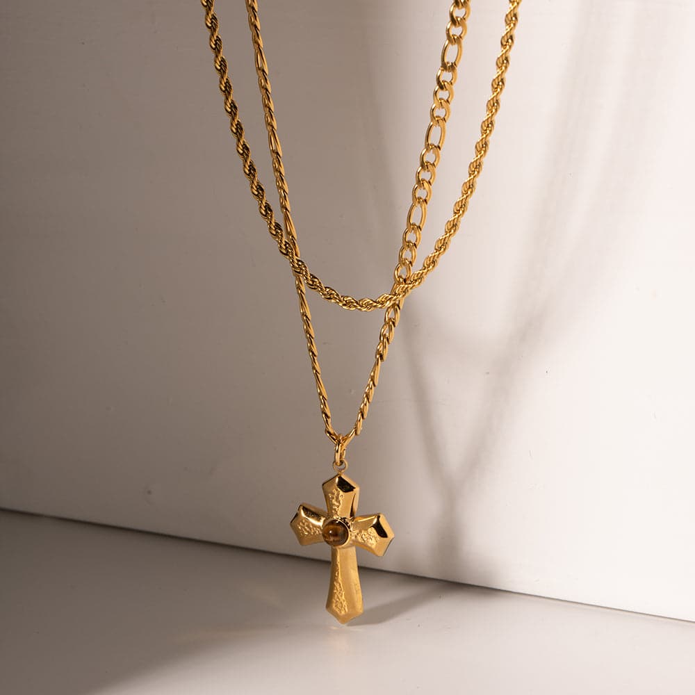 18K Gold-Plated Double Layered Cross Necklace.