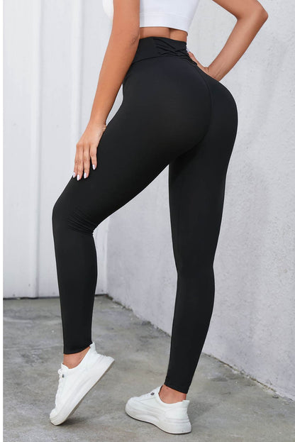 Crisscross Detail Wide Waistband Leggings.