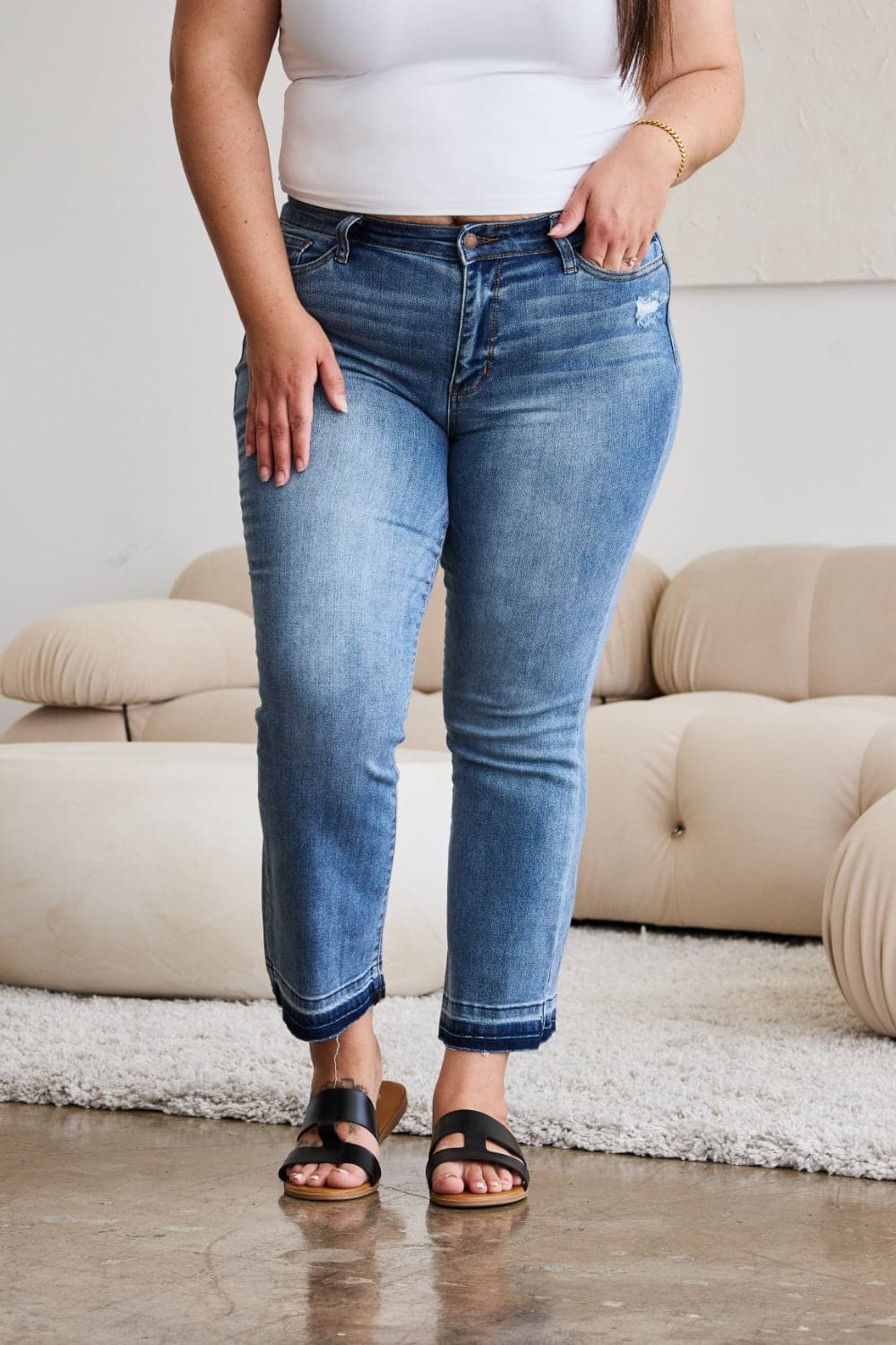 Judy Blue Full Size Release Hem Cropped Bootcut Jeans.