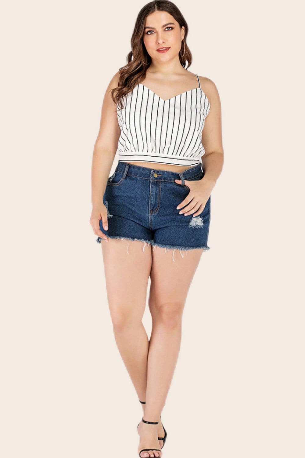 Plus Size Striped Tie-Back Cropped Cami.