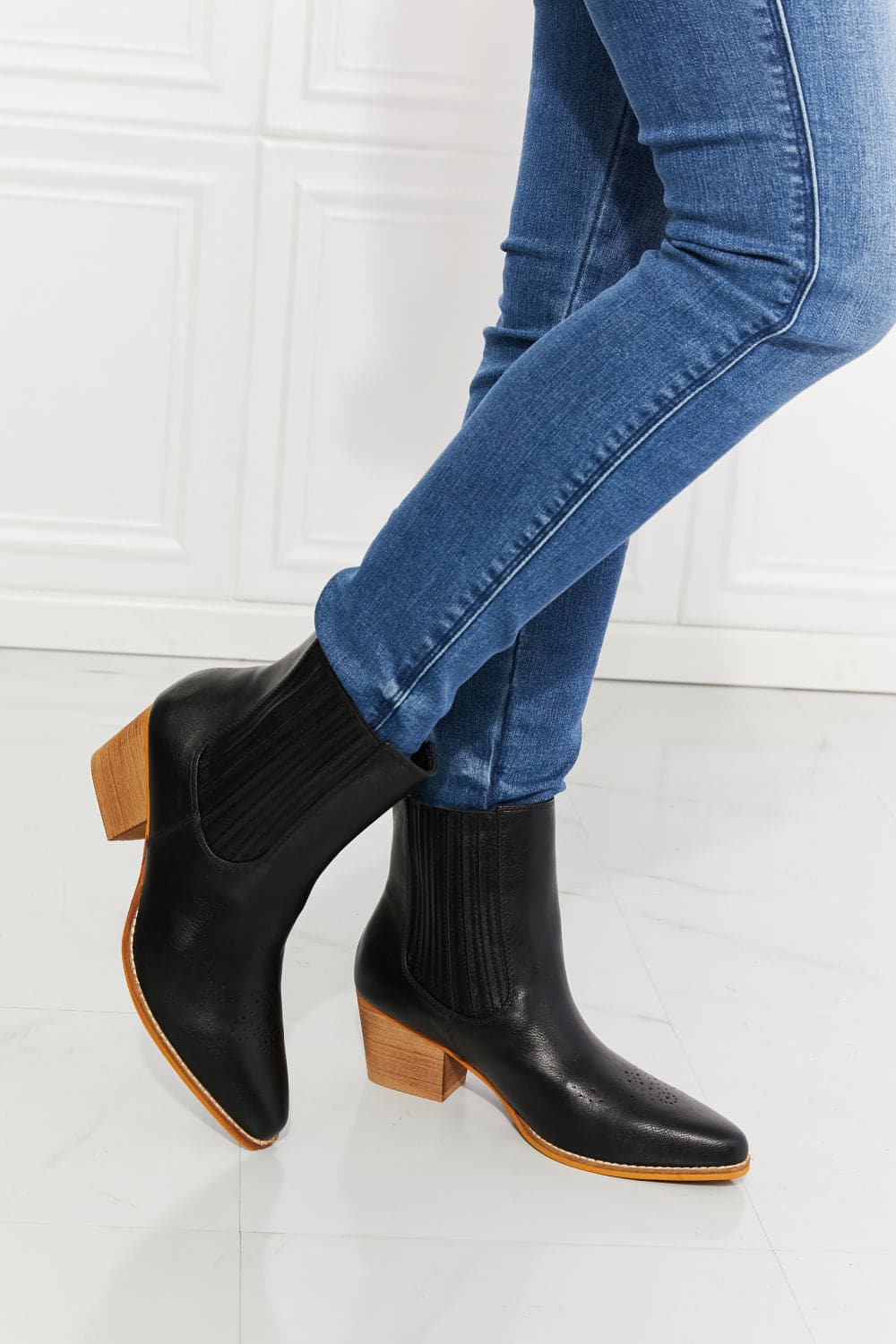 MMShoes Love the Journey Stacked Heel Chelsea Boot in Black.