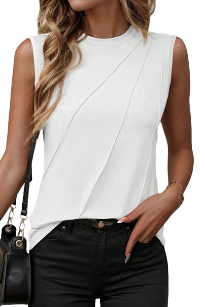 Elevated elegance: White pleated sleeveless tank top