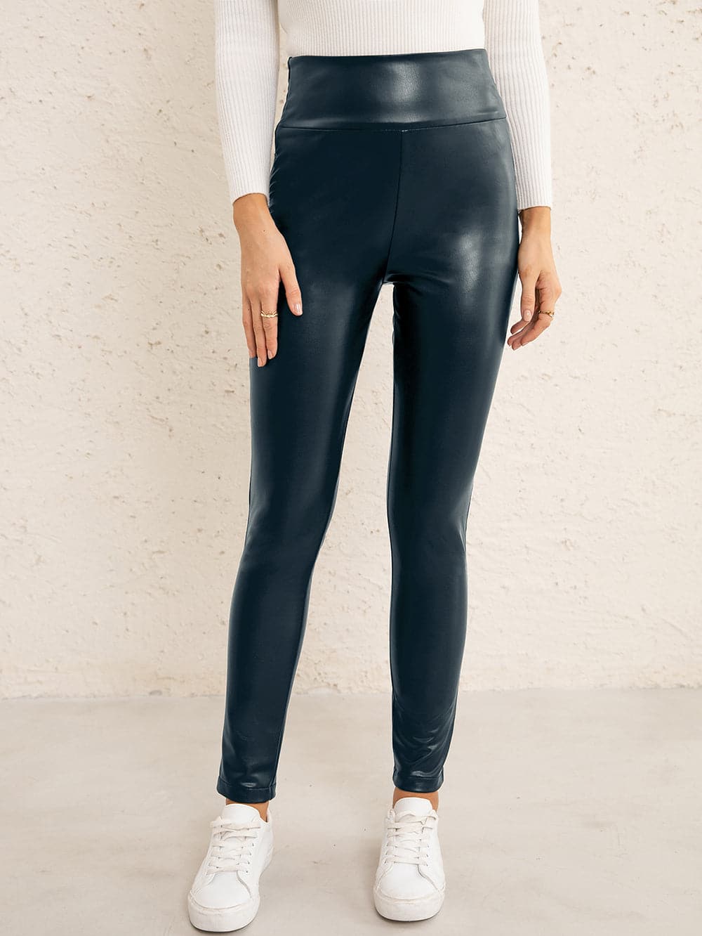 PU High Waist Straight Pants.