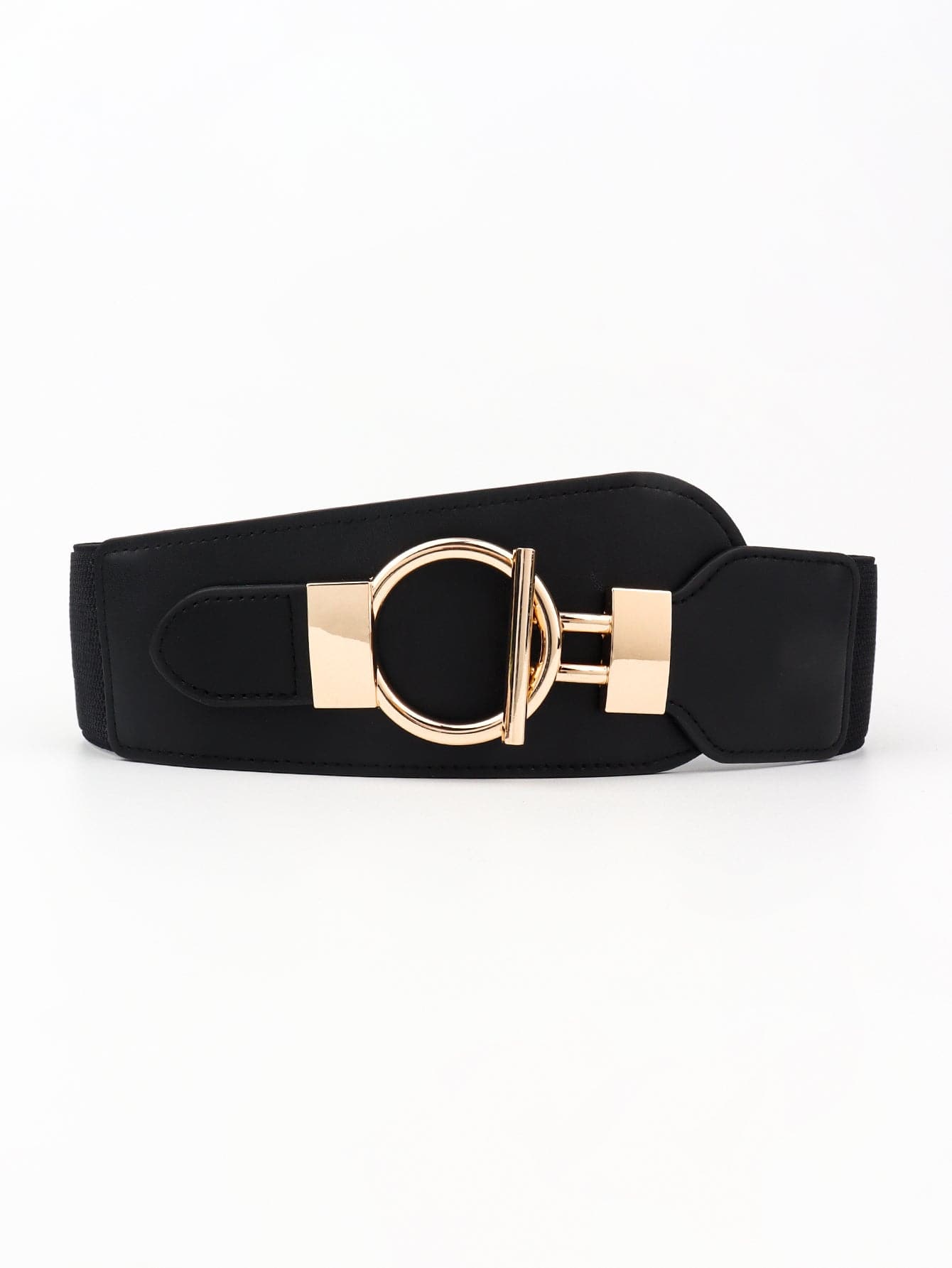 PU Elastic Wide Belt with Alloy Buckle.