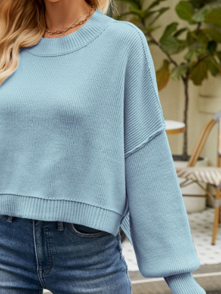 Round Neck Lantern Sleeve Sweater.