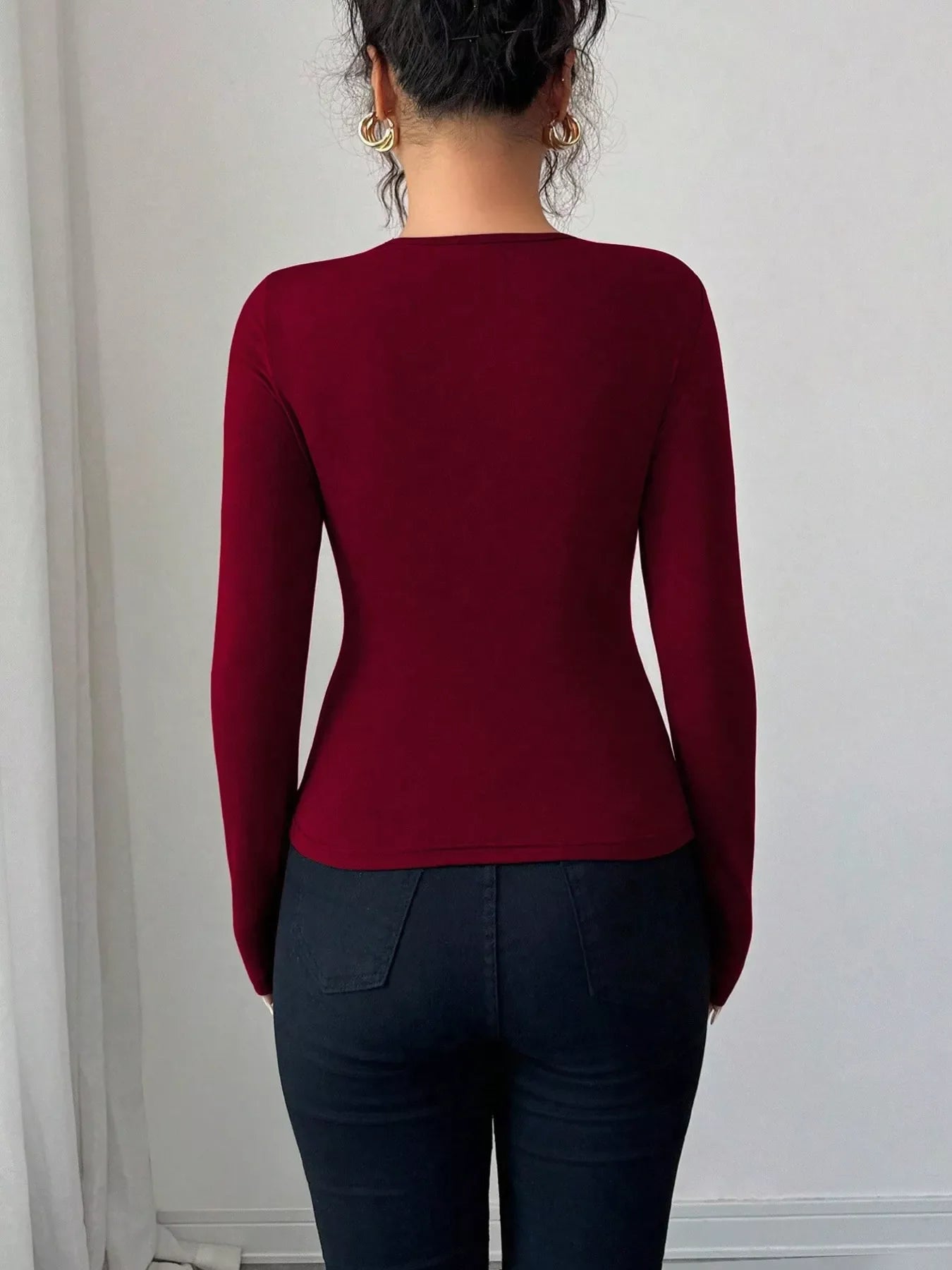 Twist Front Ring Detail Long Sleeve T-Shirt Simply Love