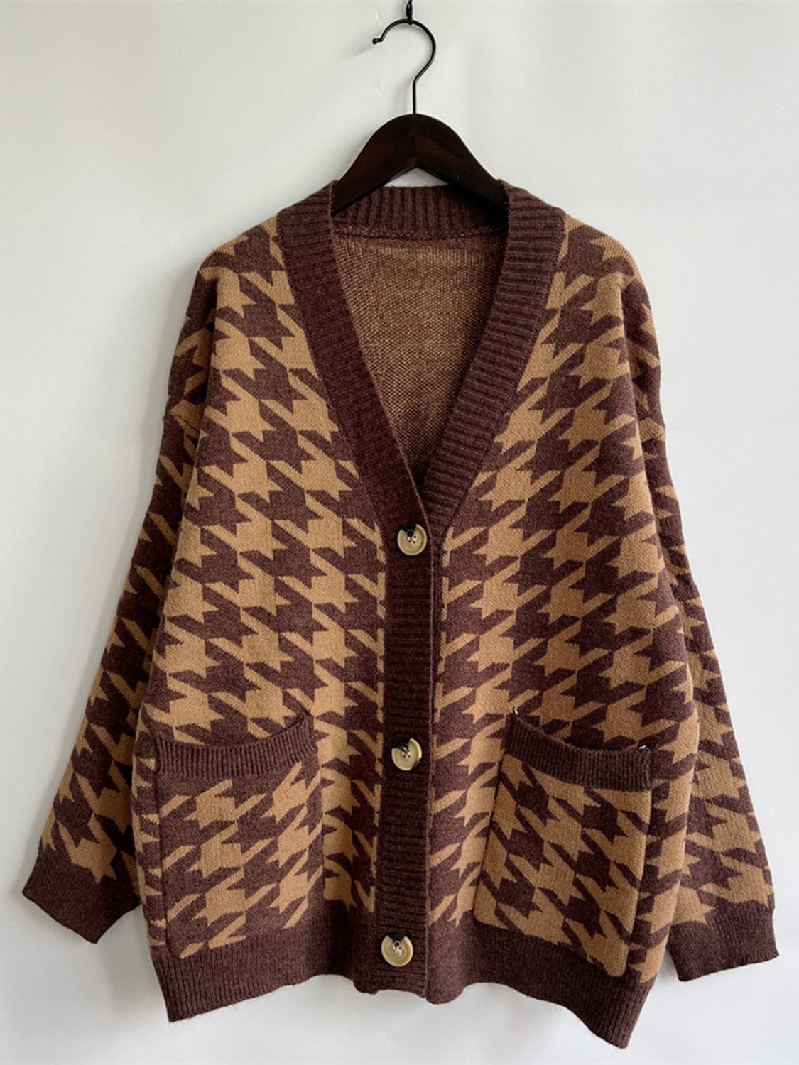 Houndstooth Botton Front  Cardigan with Pockets.