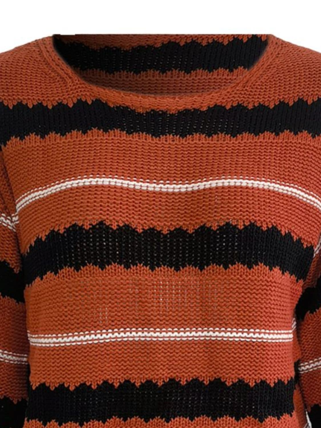 Striped Round Neck Long Sleeve Sweater.