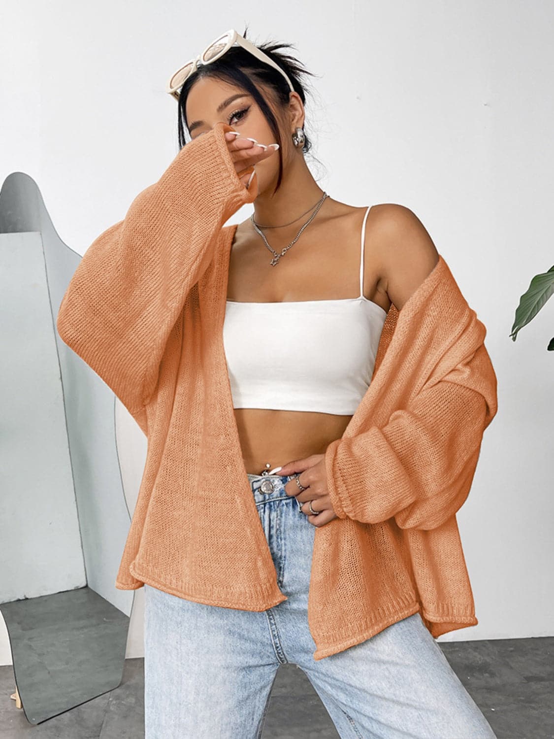 Open Front Dropped Shoulder Cardigan.