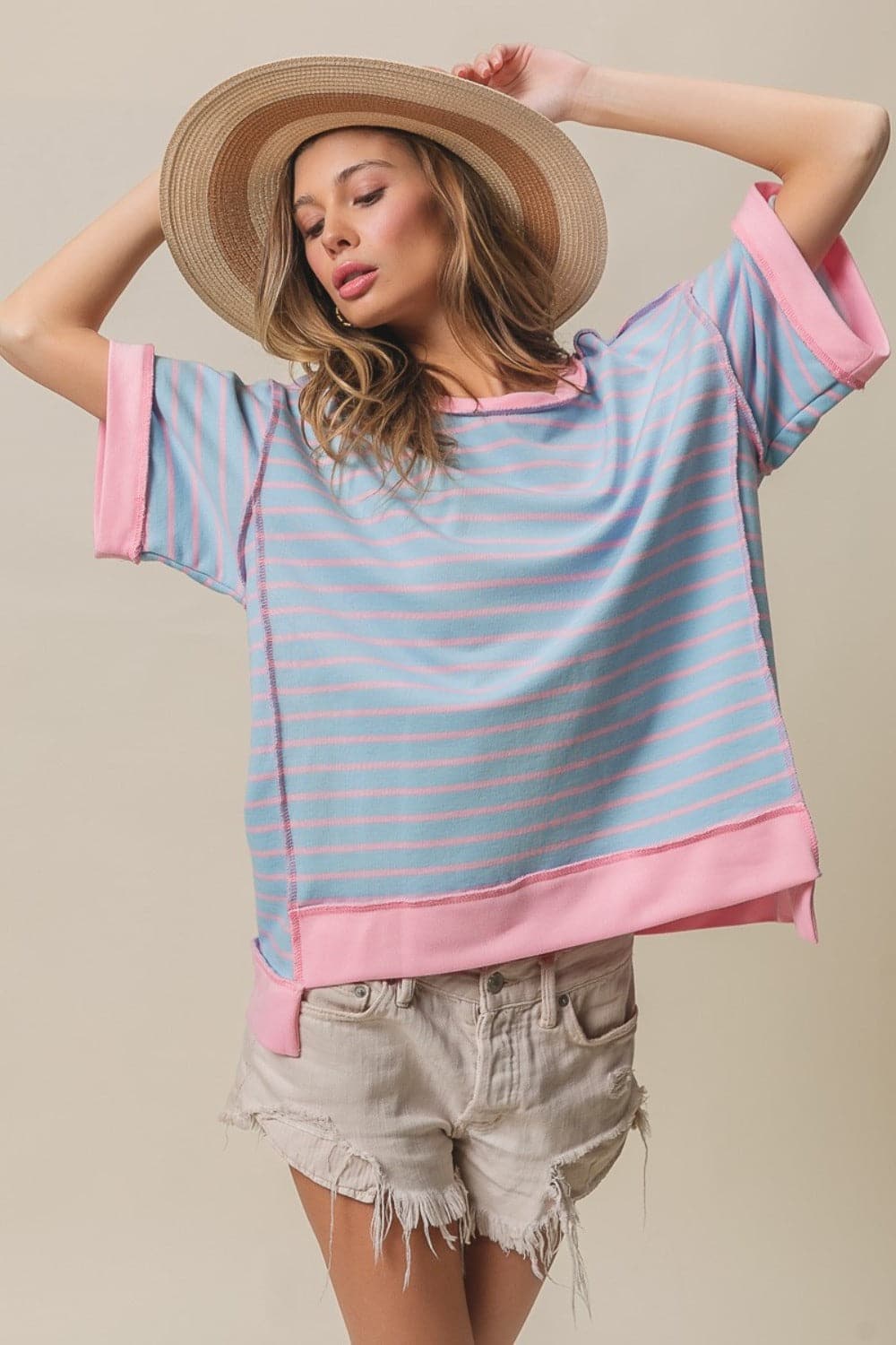 BiBi Exposed Seam Stripe Contrast T-Shirt.