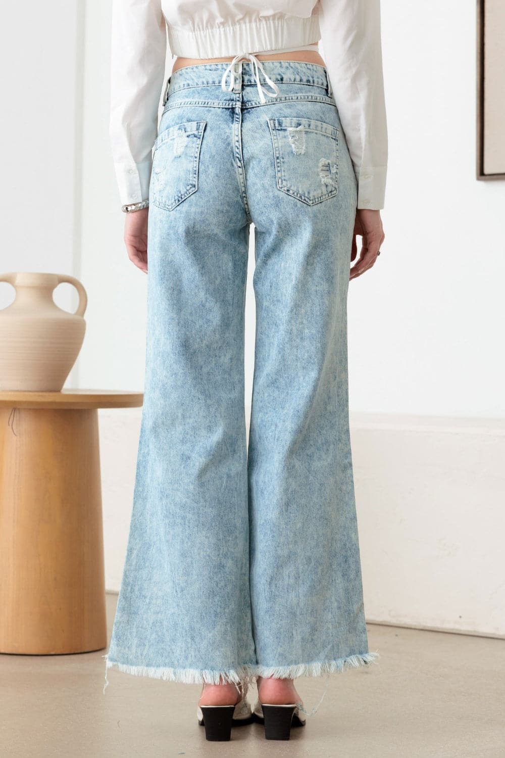 Litz La Distressed Frayed Hem Flare Jeans.