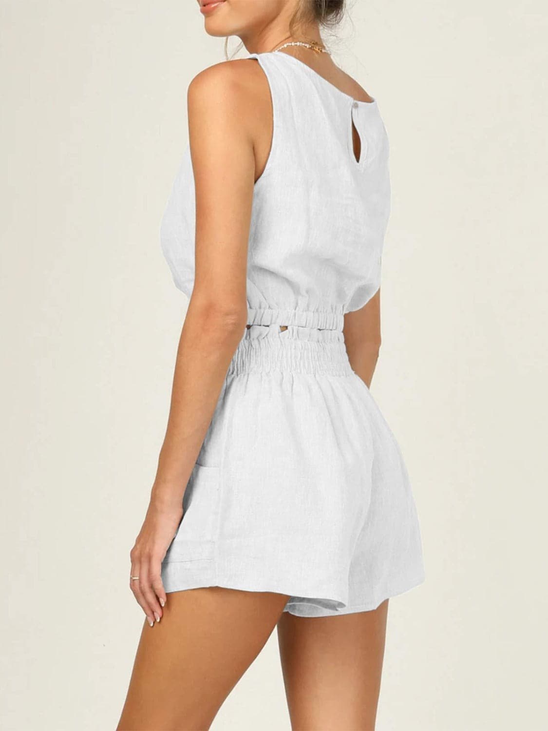 Round Neck Sleeveless Top and Shorts Set.