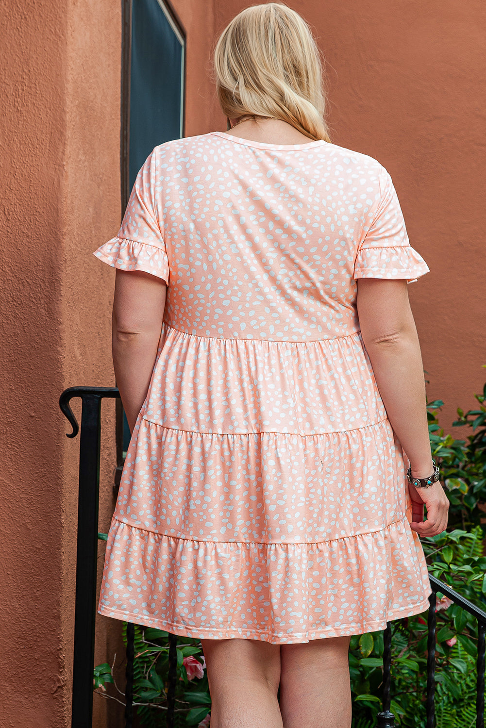 Pink tiered ruffled plus size dress with cheetah print