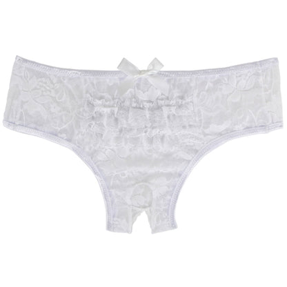 Love Salve Crotchless Floral Lace, Mid-Rise Thong for Women White