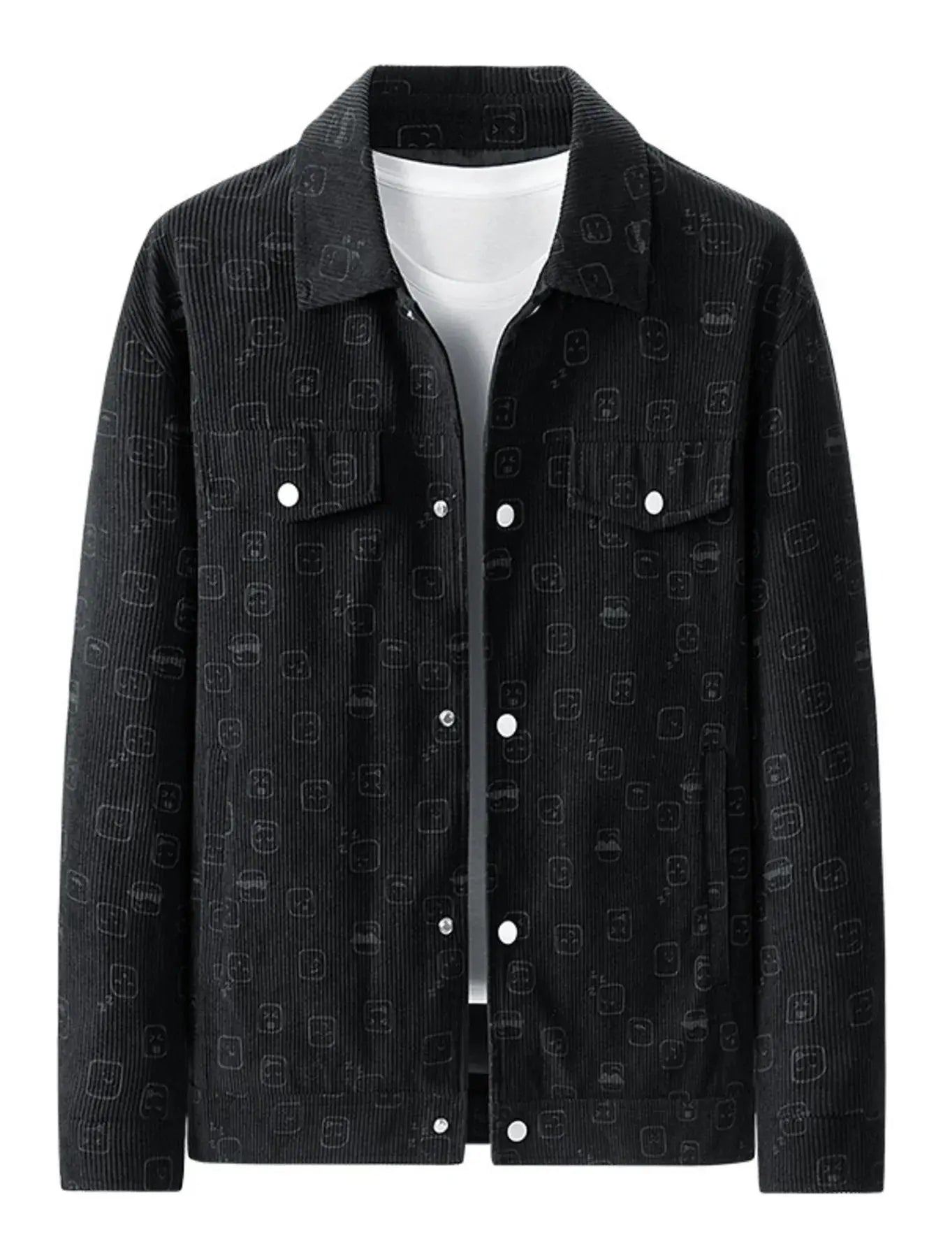 Men's Plus Size Snap Down Corduroy Printed Casual Jacket Simply Love