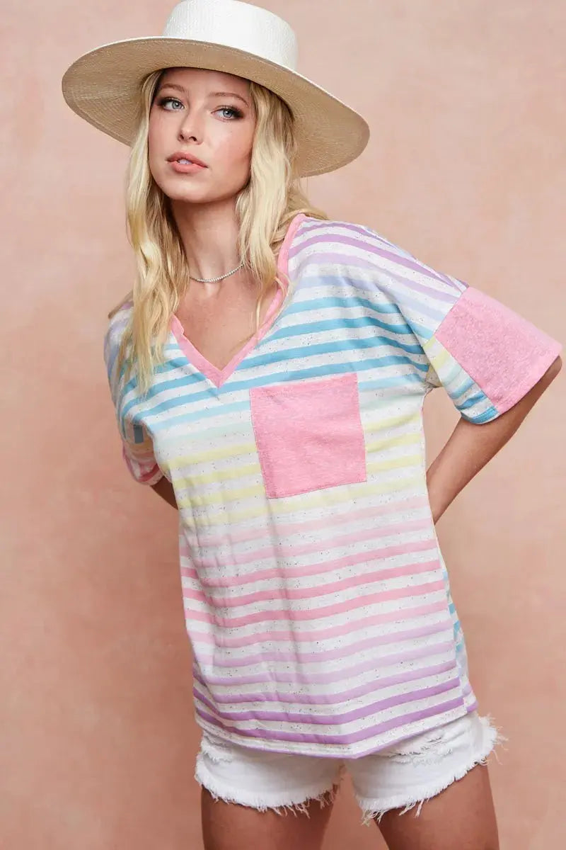 BiBi Rainbow Stripe Printed Triblend Knit Top - Love Salve 