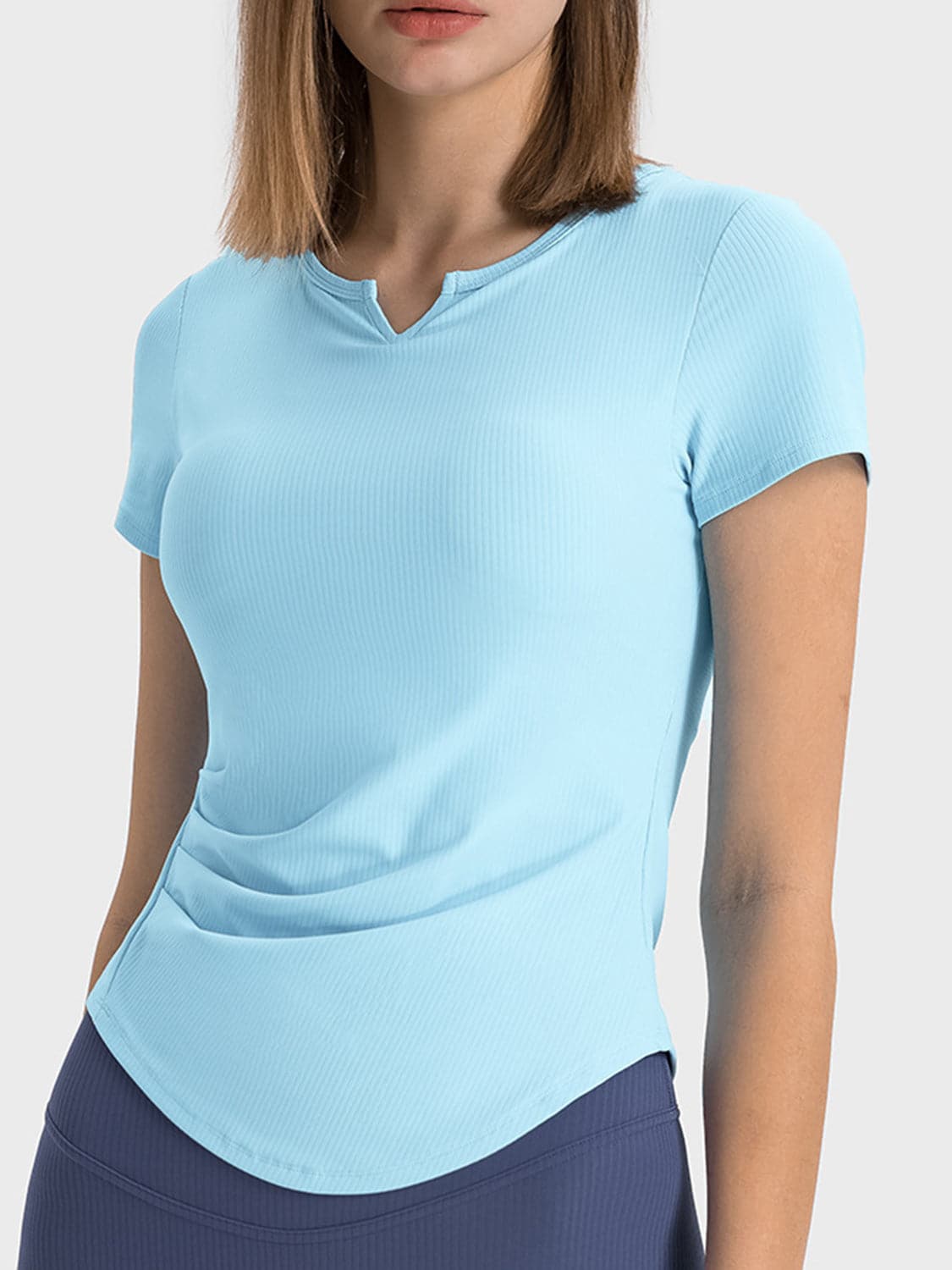 Notched Short Sleeve Active T-Shirt.