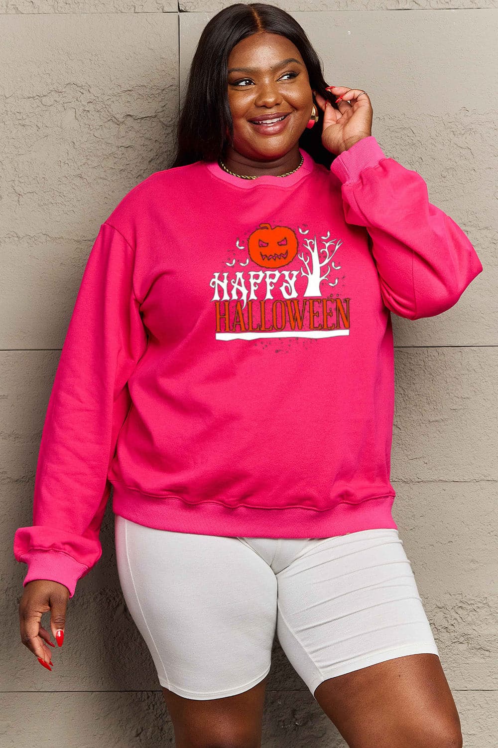 Simply Love Full Size HAPPY HALLOWEEN Graphic Sweatshirt.