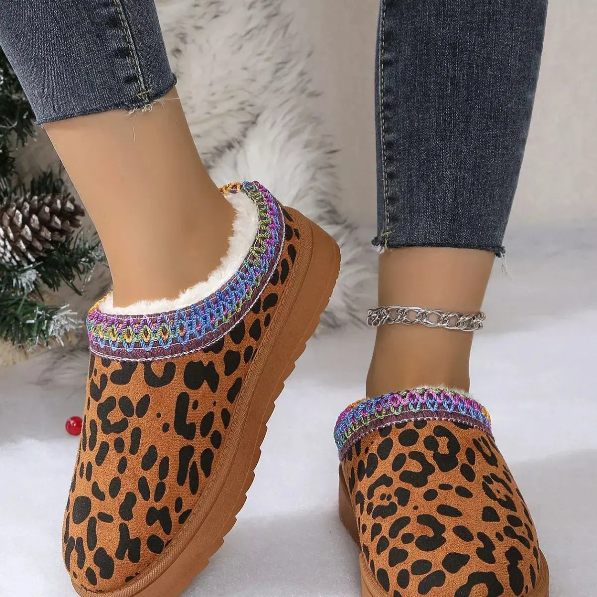 Leopard Print Plush Lined Warm Slip-Ons Simply Love