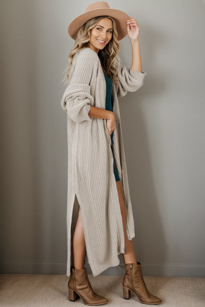 Open Front Side Slit Cardigan.