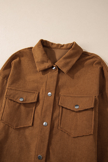 Brown textured shacket with pockets