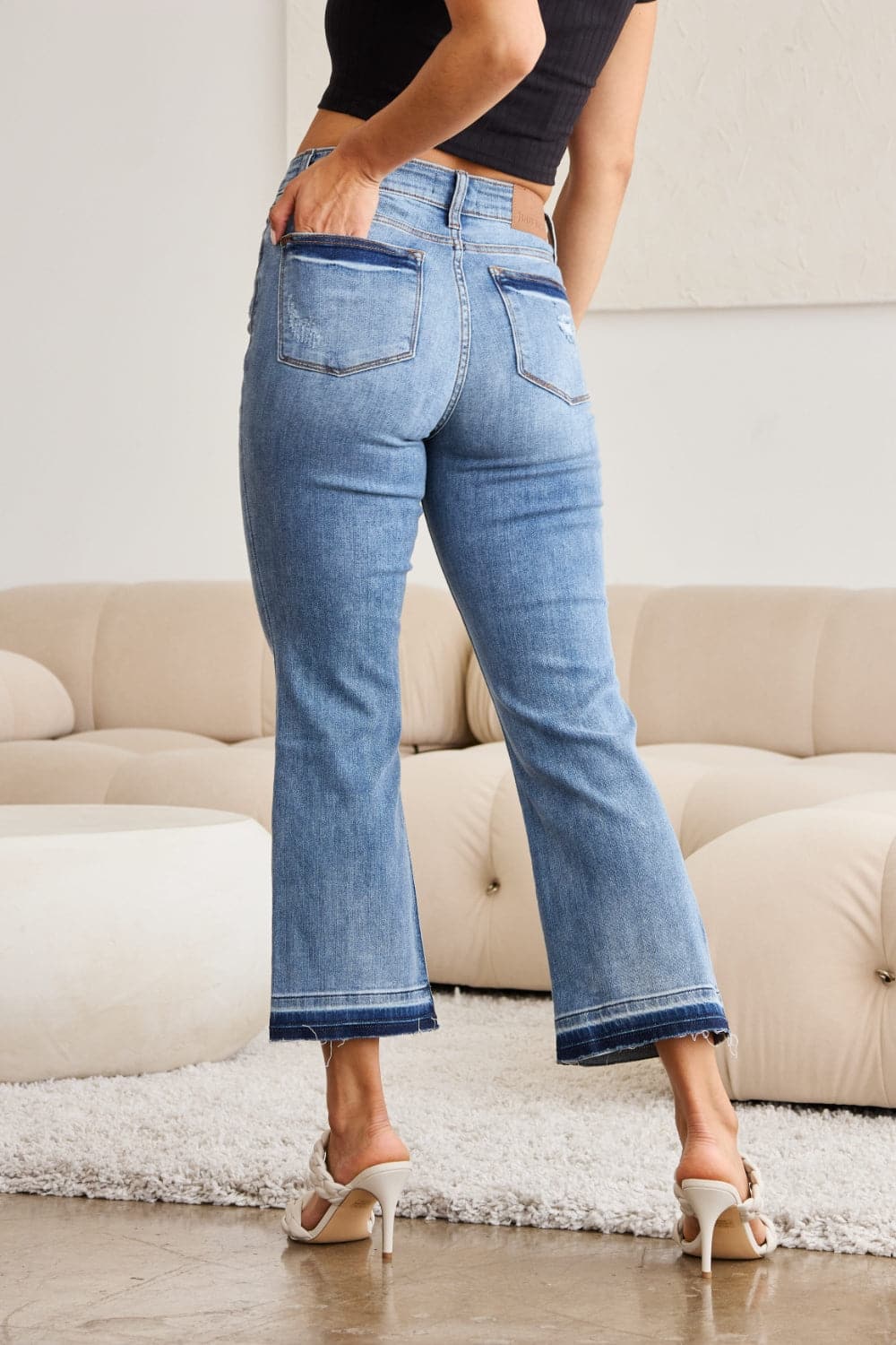 Judy Blue Full Size Release Hem Cropped Bootcut Jeans.