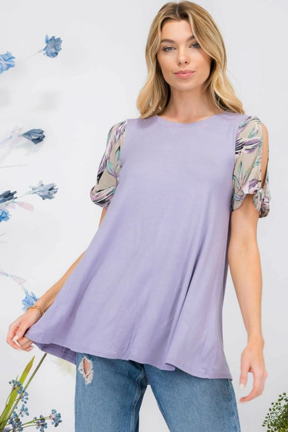 Chic open tie sleeve blouse with round neck design