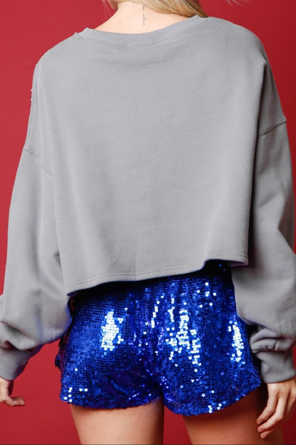 Sequin Round Neck Dropped Shoulder Sweatshirt.