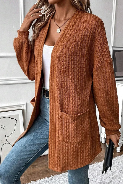 Textured long sleeve open front cover up with pockets