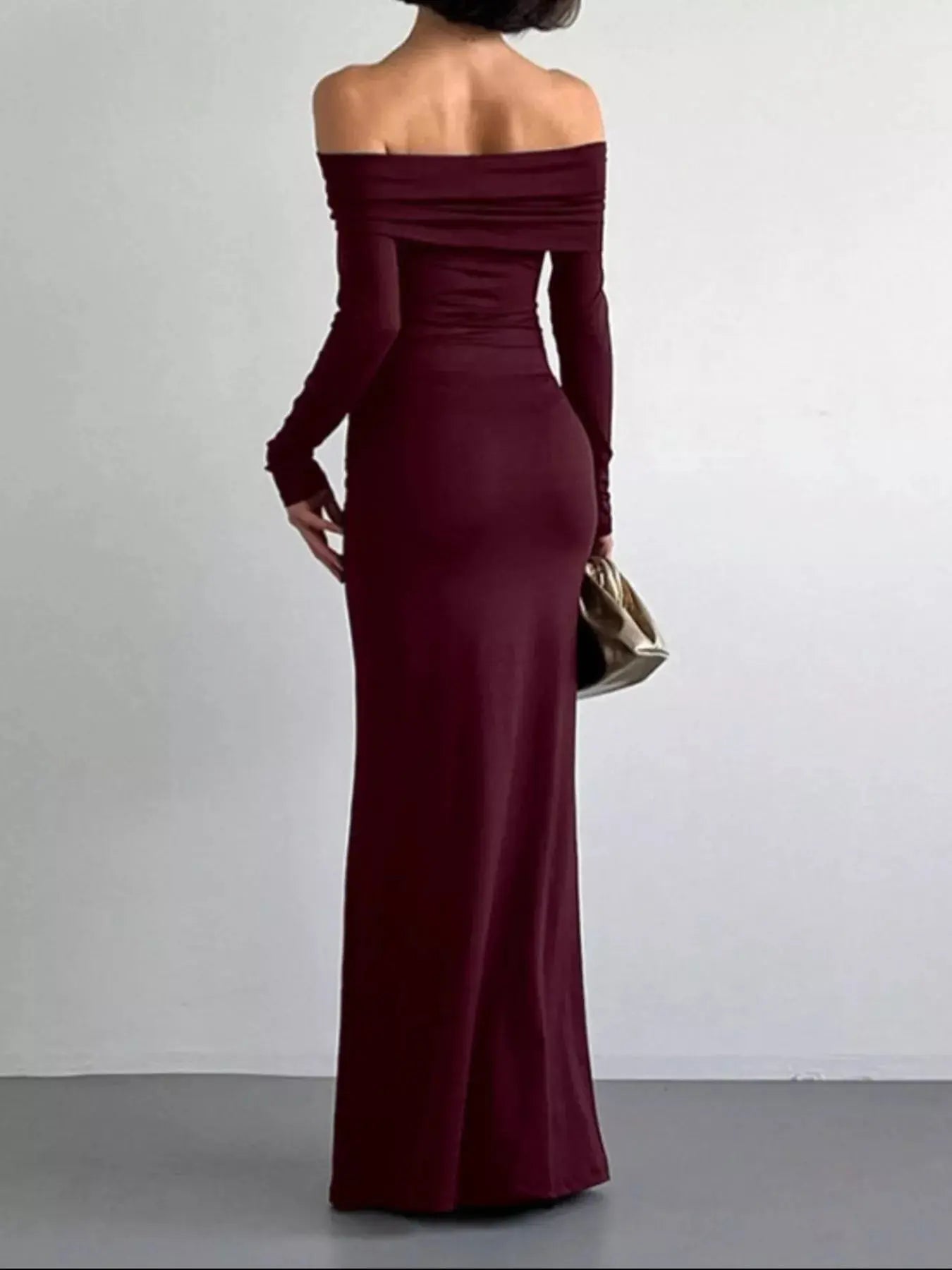 Off-Shoulder Long Sleeve Maxi Dress Simply Love