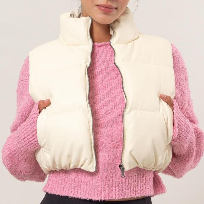 Leather Zip Up Cropped Puffer Vest Coco’s Tee Boutique