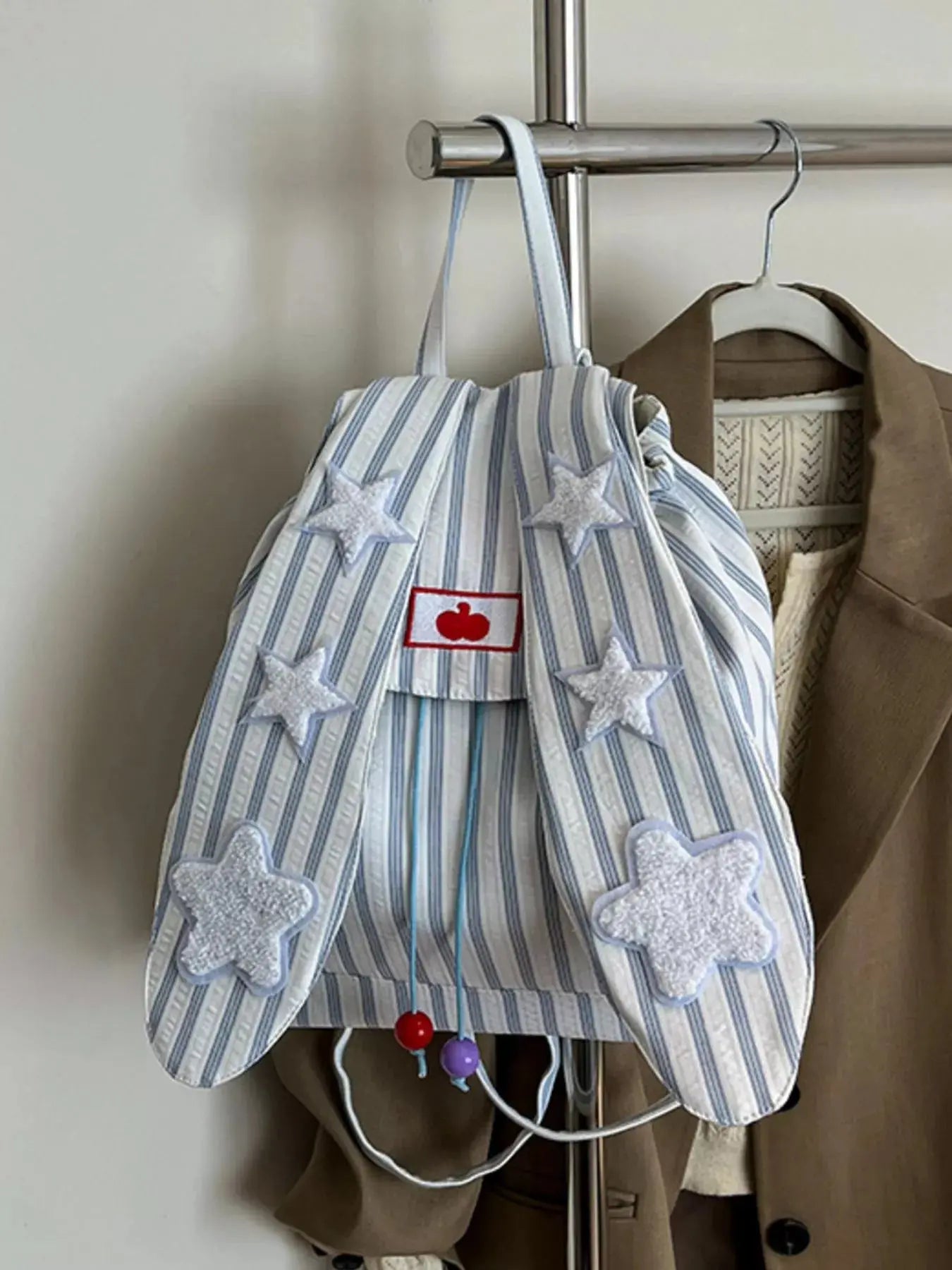 Medium Cotton Striped Star Bunny Ear Backpack Bag Imported Simply Love